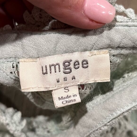 Umgee Womens Cut Out A-line Mini Dress 3/4 Sleeve Sheer Lace Mint Green Size S - Picture 2 of 4